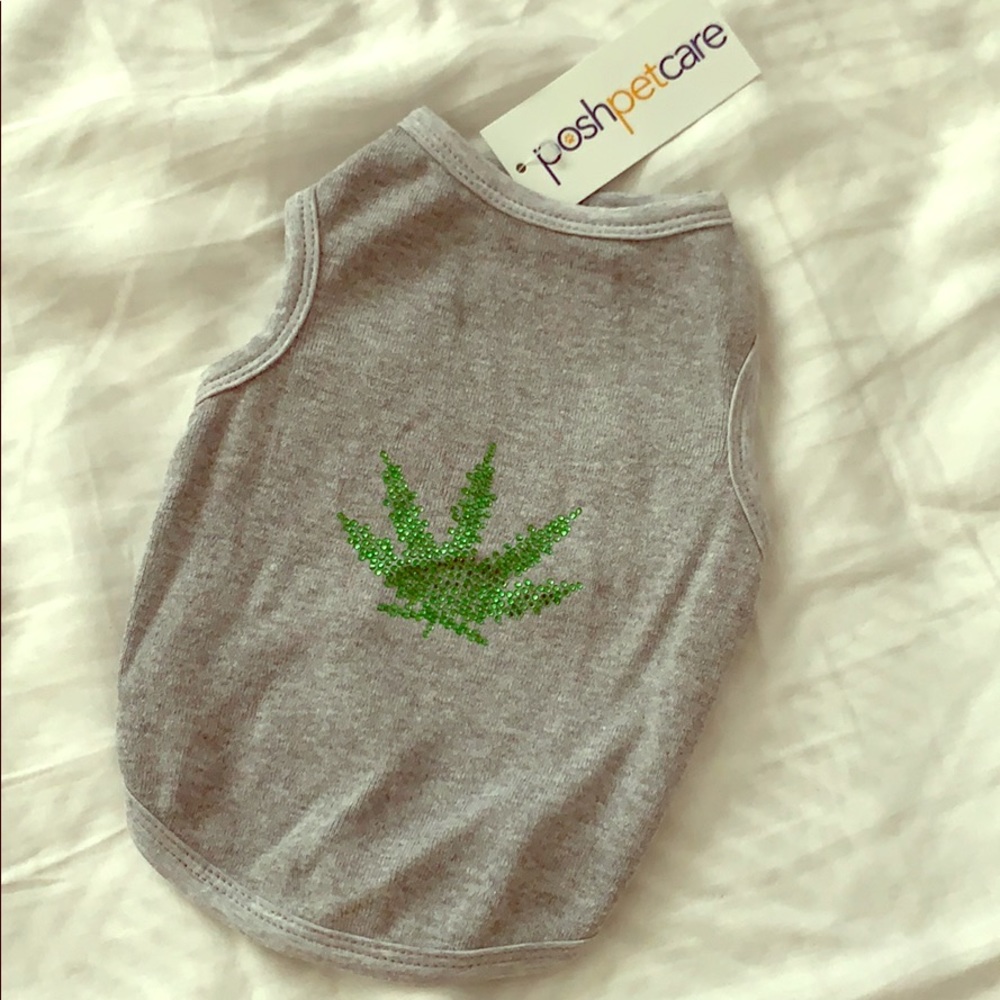 Dog onesie, gray size small, green plant design